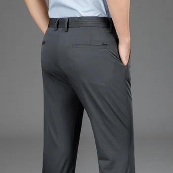 Тонкие летние костюмные брюки Ice Silk, мужские деловые офисные брюки с высокой талией, черное вечернее платье цвета Хаки
