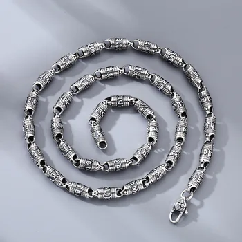 Новое серебряное ожерелье HX 6 мм Ом Мани Падме Хум, мужские толстые винтажные модные ювелирные аксессуары