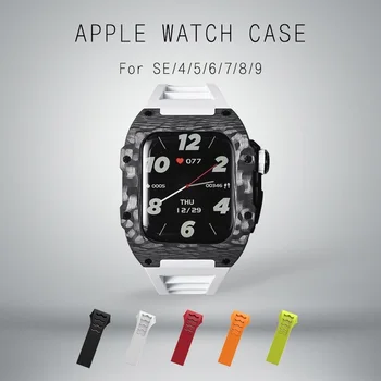 2023 Новый роскошный корпус серии Apple Watch из углеродного волокна, ремешок Apple Watch S9/8/7/6/5/4/ Ремешок серии SE 44 мм 45 мм