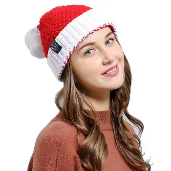 Женская зимняя Вязаная крючком Рождественская шапка с мешковатым мячом, лыжная шапка с манжетами, теплая