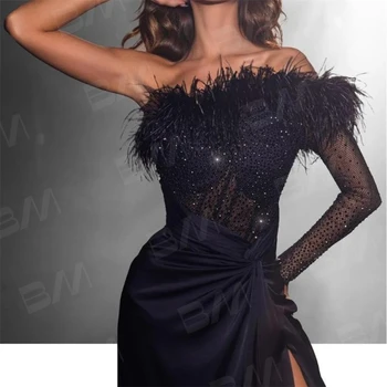 Женское вечернее платье Sexy Illusion на одно плечо с высоким разрезом сбоку и перьями, приталенное вечернее платье для выпускного вечера, облегающее платье на заказ 1
