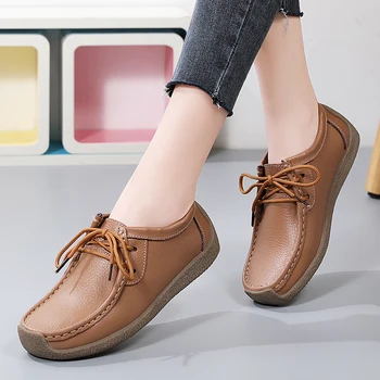 Весенне-осенние женские туфли-оксфорды, повседневная обувь на плоской платформе, кожаные туфли с уздечкой, сшитые с круглым носком, Zapatos Mujer, новинка 2023 года.