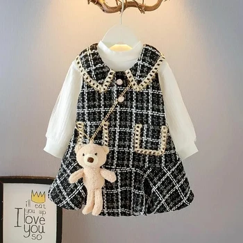 Весенне-осенний комплект одежды для девочек, новое детское платье-футболка с длинным рукавом, комплект из двух предметов, детская юбка