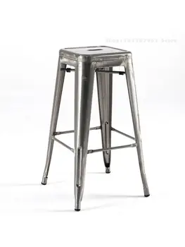 Промышленный Ветер Барный стул из нержавеющей стали Барный Железный Металлический Высокий табурет Открытый Простой барный стул из массива дерева со спинкой