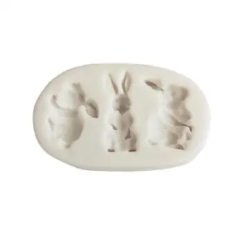 Силиконовая форма с тремя Кроликами, форма для помадки, инструмент для украшения торта, форма для выпечки конфет из смолы. 0
