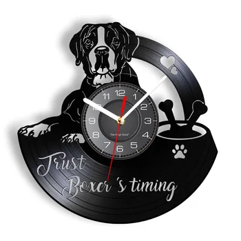 Настенные часы породы Боксерская собака Из Виниловой пластинки LP Лазерной резки Longplay Настенные часы Boxer Dog Pet Shop Настенный Декор Подарок Владельцам собак