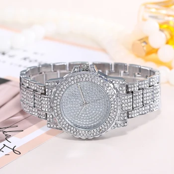 Роскошные женские кварцевые часы с круглым светом и бриллиантами + браслет в стиле панк-крыло 2