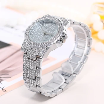 Роскошные женские кварцевые часы с круглым светом и бриллиантами + браслет в стиле панк-крыло 3