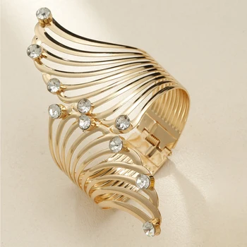 Роскошные женские кварцевые часы с круглым светом и бриллиантами + браслет в стиле панк-крыло 5