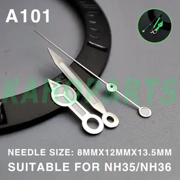 Стрелки часов Miyota NH35/36 4R/7S/NH38 с трехромбовой отделкой из зеленого люминофора и серебра