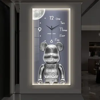 Настенные часы для домашнего декора с мультяшным медведем, большие часы со светодиодной подсветкой, модные наклейки для украшения интерьера, современный коридор