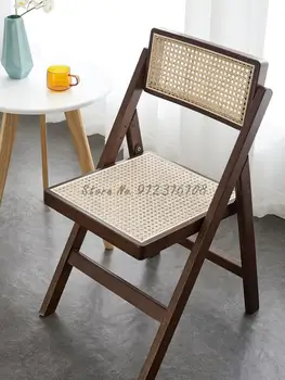 Складной стул из массива дерева в скандинавском стиле, обеденный стул из ротанга в стиле ретро, бревенчатый Средний старинный стул, кафе, ресторан, стул со спинкой