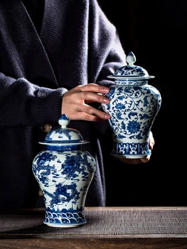 Керамическая ваза Цзиндэчжэнь Сине-белый Фарфоровый кувшин ручной росписи для китайского чая в гостиной 2