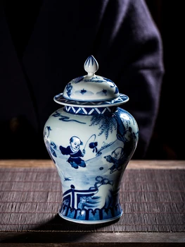 Керамическая ваза Цзиндэчжэнь Сине-белый Фарфоровый кувшин ручной росписи для китайского чая в гостиной 3